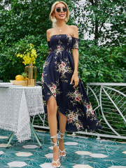 OMONSIM Wholesale Elegant Summer High Waist Off Shoulder Short Sleeve Length Holiday Dress