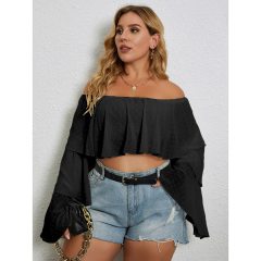 OMONSIM Wholesale Women Plus Size Off Shoulder Long Sleeve Blouses Casual Oversize Crop Shirts