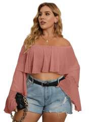 OMONSIM Wholesale Women Plus Size Off Shoulder Long Sleeve Blouses Casual Oversize Crop Shirts