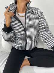 OMONSIM Wholesale Women Winter Coats Plaid Long Sleeve Zipper Jacket Overcoat Casual Winter Outdoor Streetwear