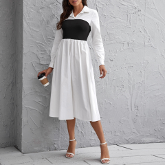 OMONSIM Wholesale Black And White Color Matching Fashion Lapel Formal Dress For Women