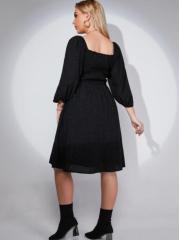 OMONSIM Whosale Plus Size Bubble Middle Sleeve Square Neck Black Casual Dress