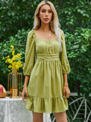 OMONSIM Wholesale Casual Loose Pleated Ruffles Tight Waist Mini Dresses For Women