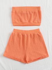 OMONSIM Wholesale Summer Women Orange Shorts Set Sports Casual Sleeveless Top High Waist Wide Leg Shorts 2-piece Set Tracksuit