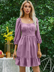 OMONSIM Wholesale Casual Loose Pleated Ruffles Tight Waist Mini Dresses For Women