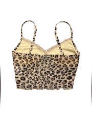 OMONSIM Wholesale V-neck Mesh Lace Sexy Off Shoulder Leopard Elegant Summer Women Wrap Tube Tops Party Club Vest