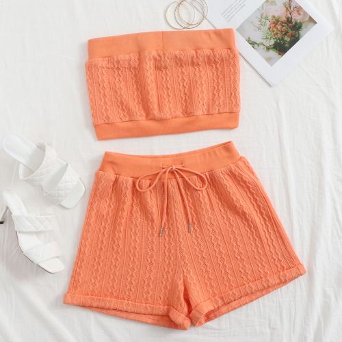 OMONSIM Wholesale Summer Women Orange Shorts Set Sports Casual Sleeveless Top High Waist Wide Leg Shorts 2-piece Set Tracksuit