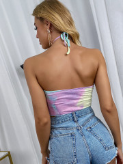 OMONSIM Wholesale Women Off Shoulder Camisole Sleeveless Summer Halter Tie Dye Crop Top Women Sexy Tops