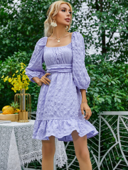 OMONSIM Wholesale Casual Loose Pleated Ruffles Tight Waist Mini Dresses For Women