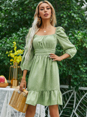 OMONSIM Wholesale Casual Loose Pleated Ruffles Tight Waist Mini Dresses For Women