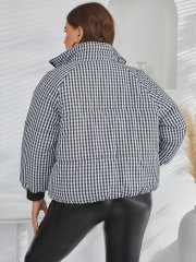 OMONSIM Wholesale Plus Size Gingham Zip Up Raglan Sleeve Puffer Coat Winter Coat For Women Thicken Loose Jacket