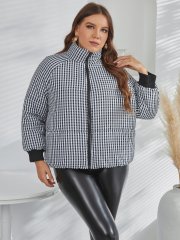 OMONSIM Wholesale Plus Size Gingham Zip Up Raglan Sleeve Puffer Coat Winter Coat For Women Thicken Loose Jacket