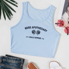 OMONSIM Wholesale Solid Rose Print Tank Top Summer Sleevless Slim Fashion Ladies Streetwear Tanks