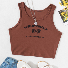 OMONSIM Wholesale Solid Rose Print Tank Top Summer Sleevless Slim Fashion Ladies Streetwear Tanks