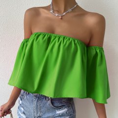 OMONSIM Wholesale Off Shoulder Sexy Crop Top Short Sleeve Summer Ladies Shirts