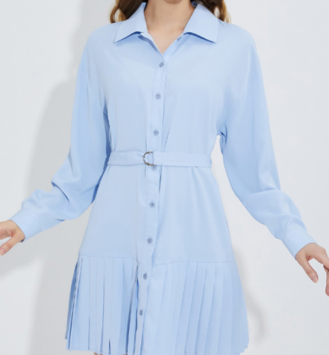 OMONSIM Wholesale autumn long sleeve temperament lapel dress pinch waist pleated skirt women