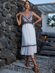 OMONSIM Wholesale Holiday Style High Waist Off Shoulder Sleeveless Suspender Women Dresses