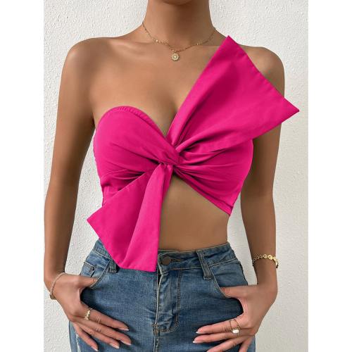 OMONSIM Wholesale Off Shoulder Sexy Women Tops Shirred Back Ruched Bow Front Crop Tube Top