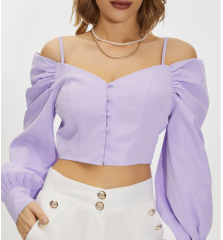 OMONSIM Wholesale Summer New Purple One-Shoulder Tube Top Sling Puff Sleeve Short Top