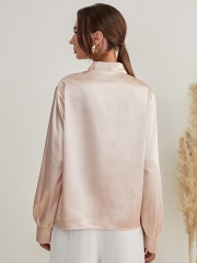 OMONSIM Wholesale Long Sleeve Women Blouses Fashion Work Casual Satin Tops Bow Elegant Loose Women Business Shirts