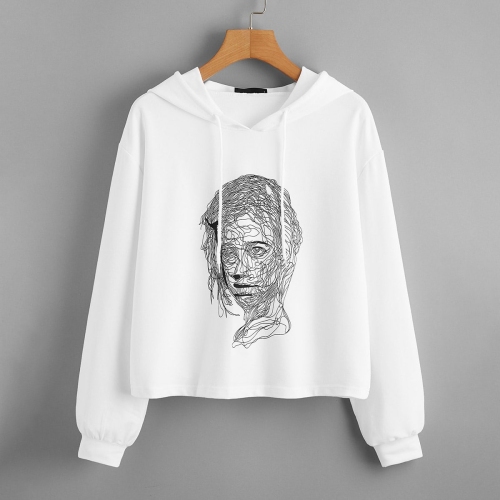 OMONSIM Wholesale White Hoodies Women Print Loose Hooded Sweatshirt Autumn Winter Pullover Womens Clothes Casual Female Top