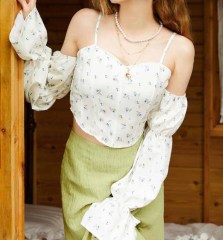 OMONSIM Wholesale Puff Sleeve Floral Shirt Women's Design Sensation Niche Chic Tube Top Short Top Women