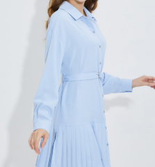 OMONSIM Wholesale autumn long sleeve temperament lapel dress pinch waist pleated skirt women