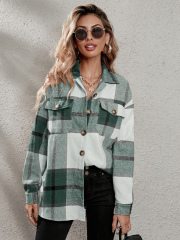 OMONSIM Wholesale Women Blouses Plaid Flap Pocket Drop Shoulder Blouse Long Sleeve Casual Shirts Button Shirts Top