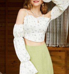 OMONSIM Wholesale Puff Sleeve Floral Shirt Women's Design Sensation Niche Chic Tube Top Short Top Women