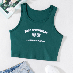 OMONSIM Wholesale Solid Rose Print Tank Top Summer Sleevless Slim Fashion Ladies Streetwear Tanks