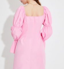 OMONSIM Wholesale Sexy Tube Top Square Neck Puff Sleeves Pink Retro Summer Dress