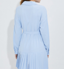 OMONSIM Wholesale autumn long sleeve temperament lapel dress pinch waist pleated skirt women