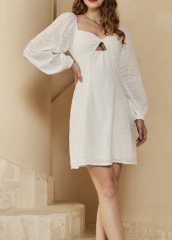 OMONSIM Wholesale Classic Summer New Square Neck White Dress Sweet Little Fragrant Waist Skirt