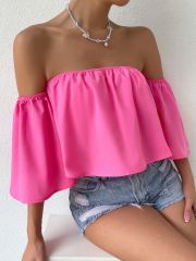 OMONSIM Wholesale Off Shoulder Sexy Crop Top Short Sleeve Summer Ladies Shirts