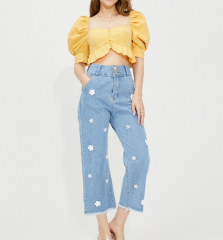 OMONSIM Wholesale summer new temperament sweet and age-reducing short cropped navel puff sleeve shirt top women