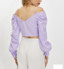 OMONSIM Wholesale Summer New Purple One-Shoulder Tube Top Sling Puff Sleeve Short Top