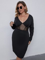 OMONSIM Wholesale Plus Size Black Lace Abdominal Translucency Sexy Dress For Women