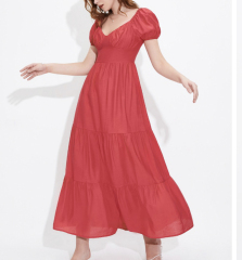 OMONSIM Wholesale Puff Sleeve Dress Women's Summer New High Waist Thin Temperament Backless Long Skirt