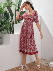 OMONSIM Whosale Tropical Print Tunic Holiday Bohemian Dress For Women