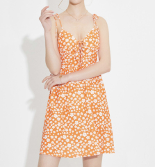 OMONSIM Wholesale Summer Girls Retro Slim Fit Thin Floral Lace-Up Bow Backless Dress Short Skirt