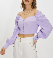 OMONSIM Wholesale Summer New Purple One-Shoulder Tube Top Sling Puff Sleeve Short Top