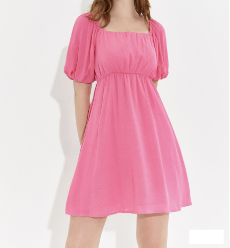 OMONSIM Wholesale Pink Square Neck Puff Sleeve Summer High Waist Simple Short Dress