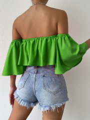 OMONSIM Wholesale Off Shoulder Sexy Crop Top Short Sleeve Summer Ladies Shirts