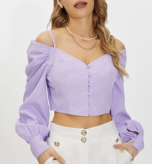OMONSIM Wholesale Summer New Purple One-Shoulder Tube Top Sling Puff Sleeve Short Top