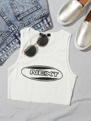 OMONSIM Wholesale White Sleeveless Tank Tops Lady Slim Sexy Knitted Crop Tops For Women Summer