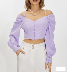 OMONSIM Wholesale Summer New Purple One-Shoulder Tube Top Sling Puff Sleeve Short Top