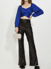 OMONSIM Wholesale Autumn Shirt Women V-neck Long Sleeve Short Slim Fit Cropped Top Women