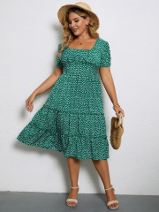 OMONSIM Wholesale Plue Size Summer New Casual Loose Green Holiday Dress For Women