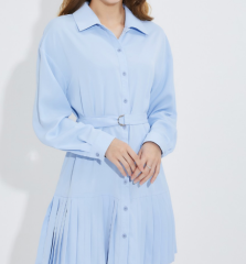 OMONSIM Wholesale autumn long sleeve temperament lapel dress pinch waist pleated skirt women