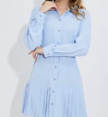 OMONSIM Wholesale autumn long sleeve temperament lapel dress pinch waist pleated skirt women